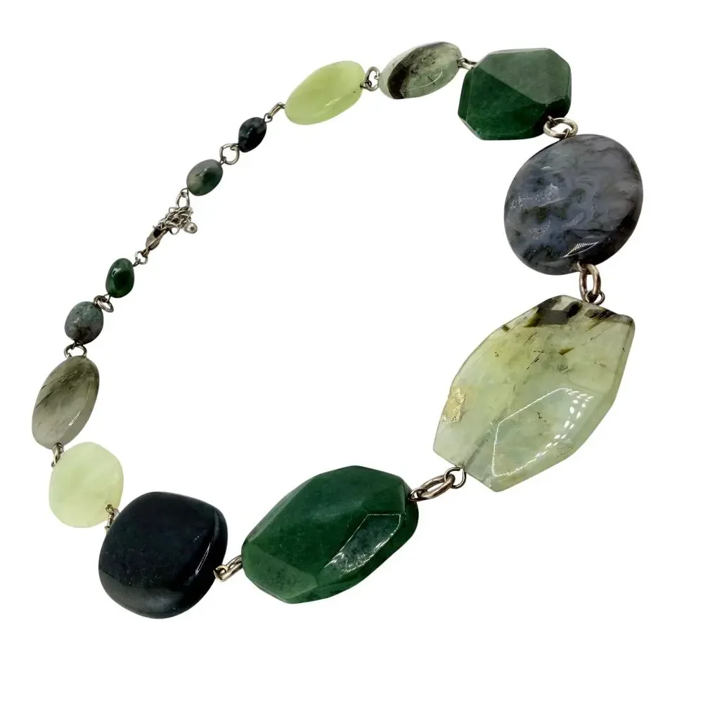 Natural Moss Agate Quartz Jadeite Chunky Gemstone Silver Tone 22